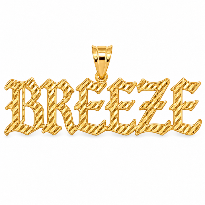 14K Solid Yellow Gold BREEZE Single Nameplate (Diamond-Cut)