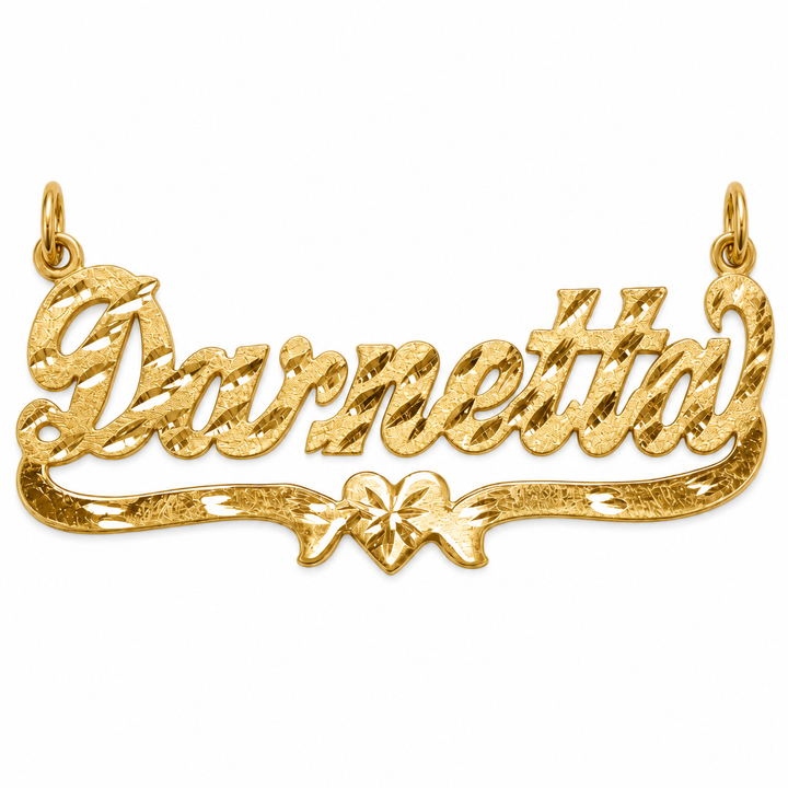 14K Solid Yellow Gold Darnetta Single Nameplate with Heart (Diamond-Cut)