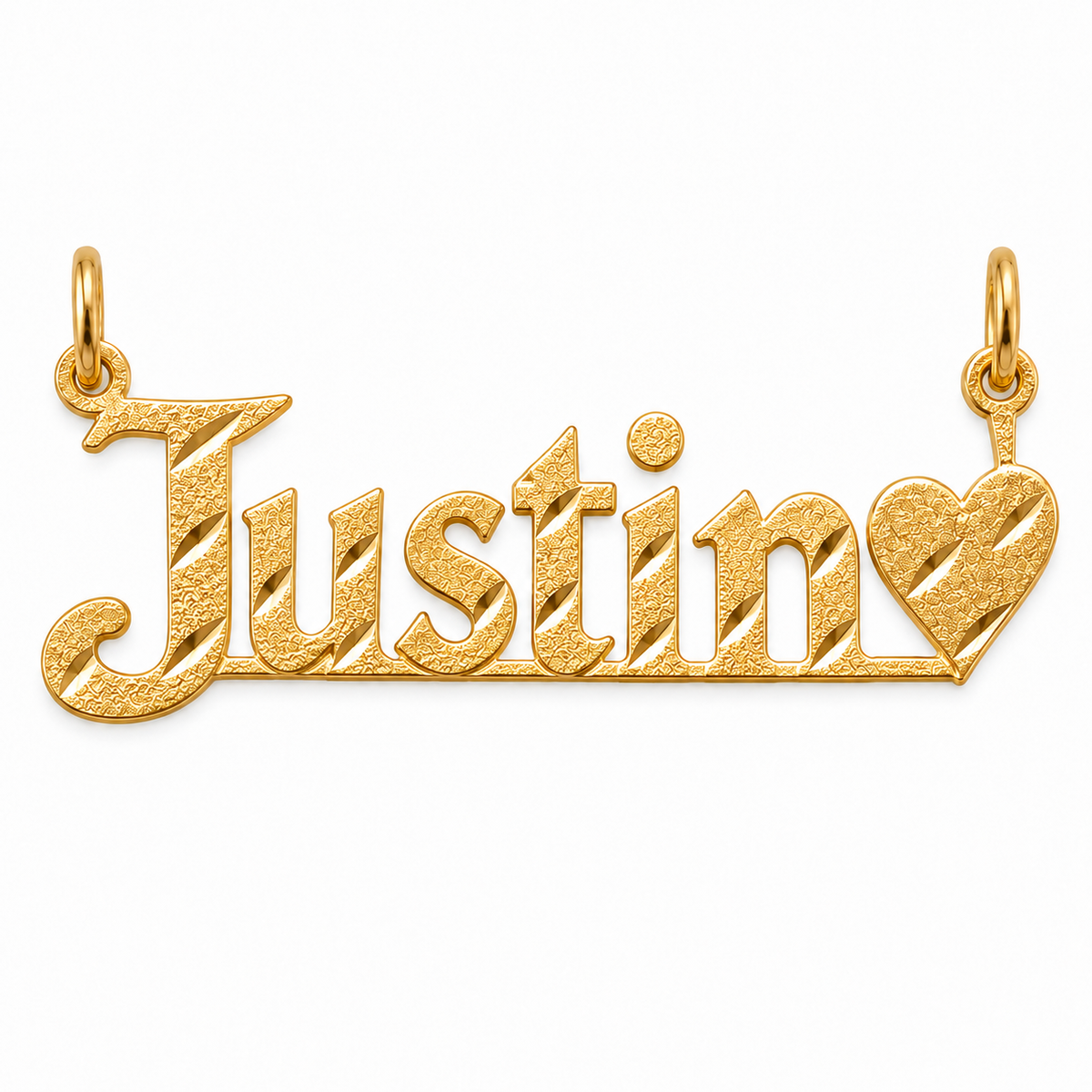 14K Solid Yellow Gold Justin Single Nameplate with Heart (Diamond-Cut)