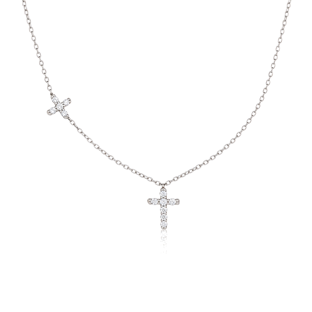 14K White Gold Diamond Tiny Cross Lux Chain — 14K real gold jewelry from STF Diamonds, Los Angeles