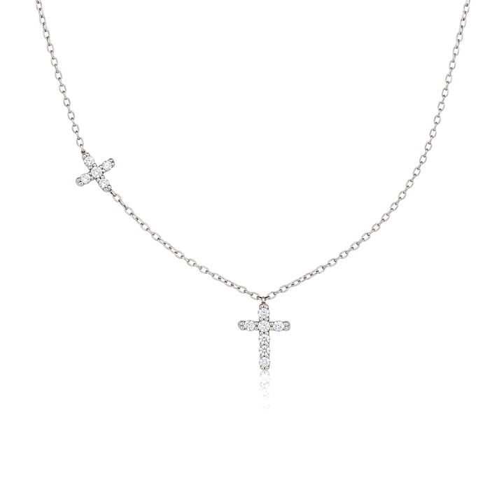 14K White Gold Diamond Tiny Cross Lux Chain — 14K real gold jewelry from STF Diamonds, Los Angeles
