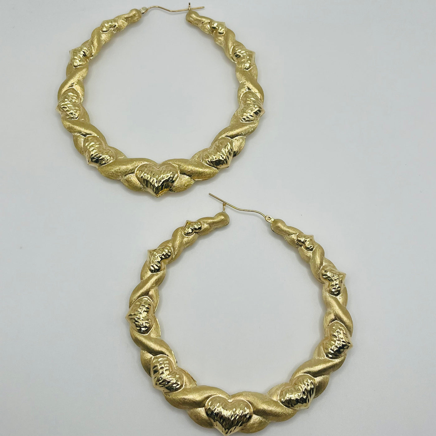 10K Yellow Gold Heart XO Hoop Earrings 80mm