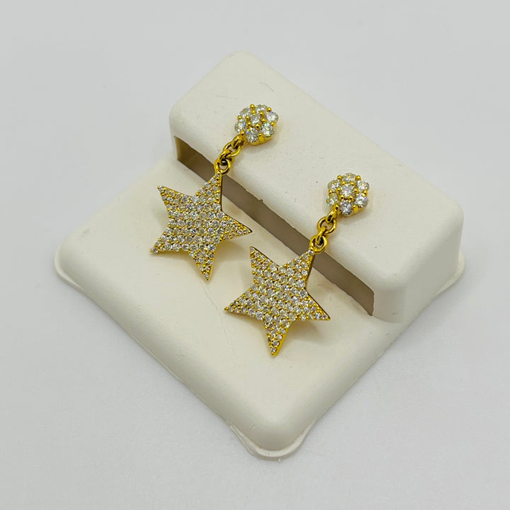 14K Yellow Gold Diamond Dangling Star Earrings (Screwback)