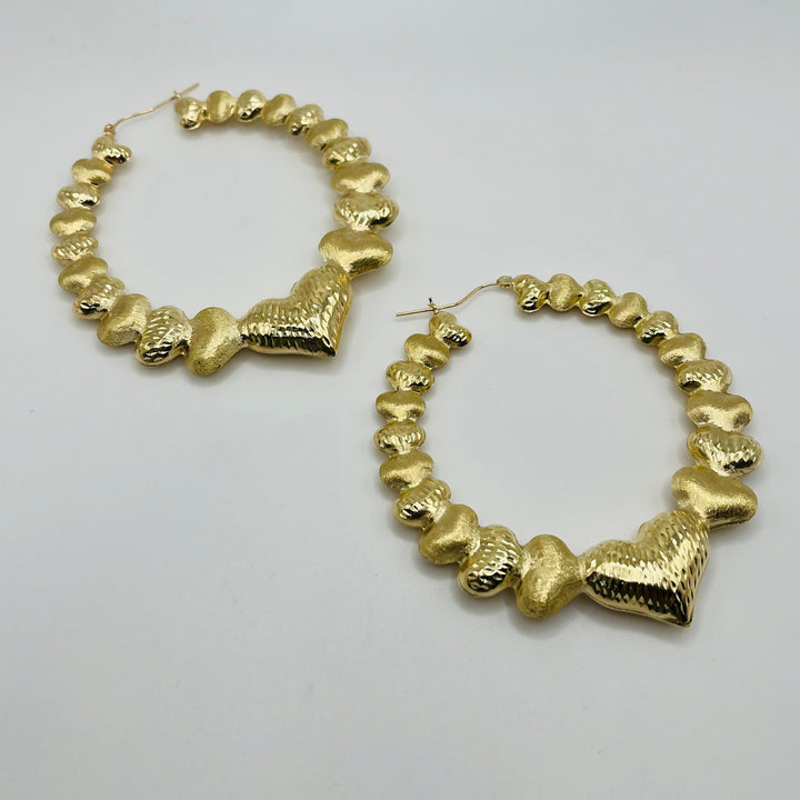 10K Gold Multi Heart Hoop Earrings (3")