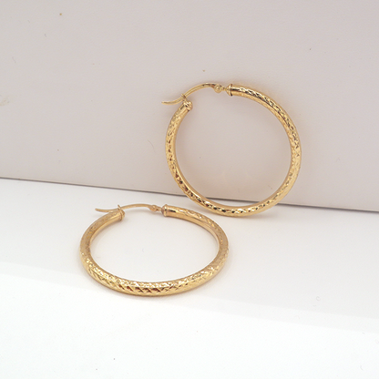 Palm tree Bow round Hoop Earrings Pure 10K Yellow Gold - STF DIAMONDS