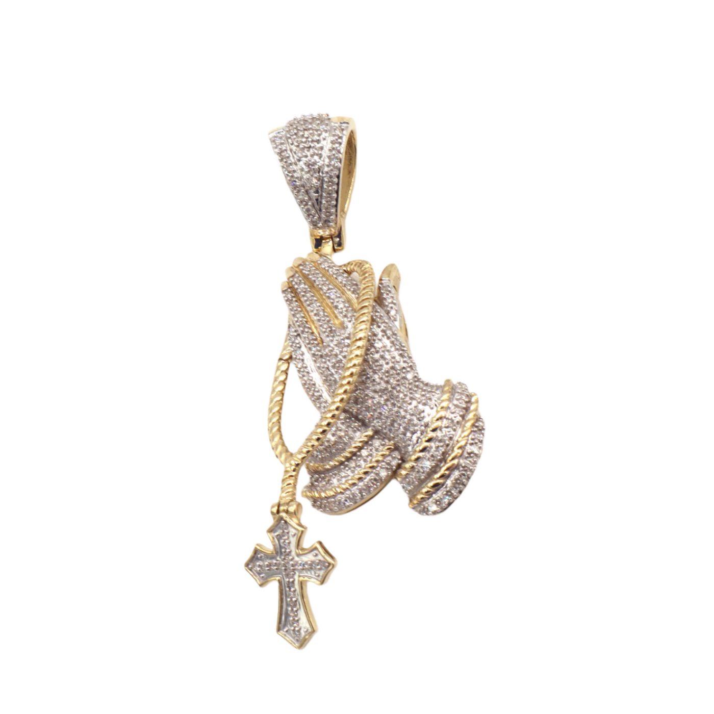 10K Solid Yellow Gold Devotion — Praying Hands Natural Diamond Pendant