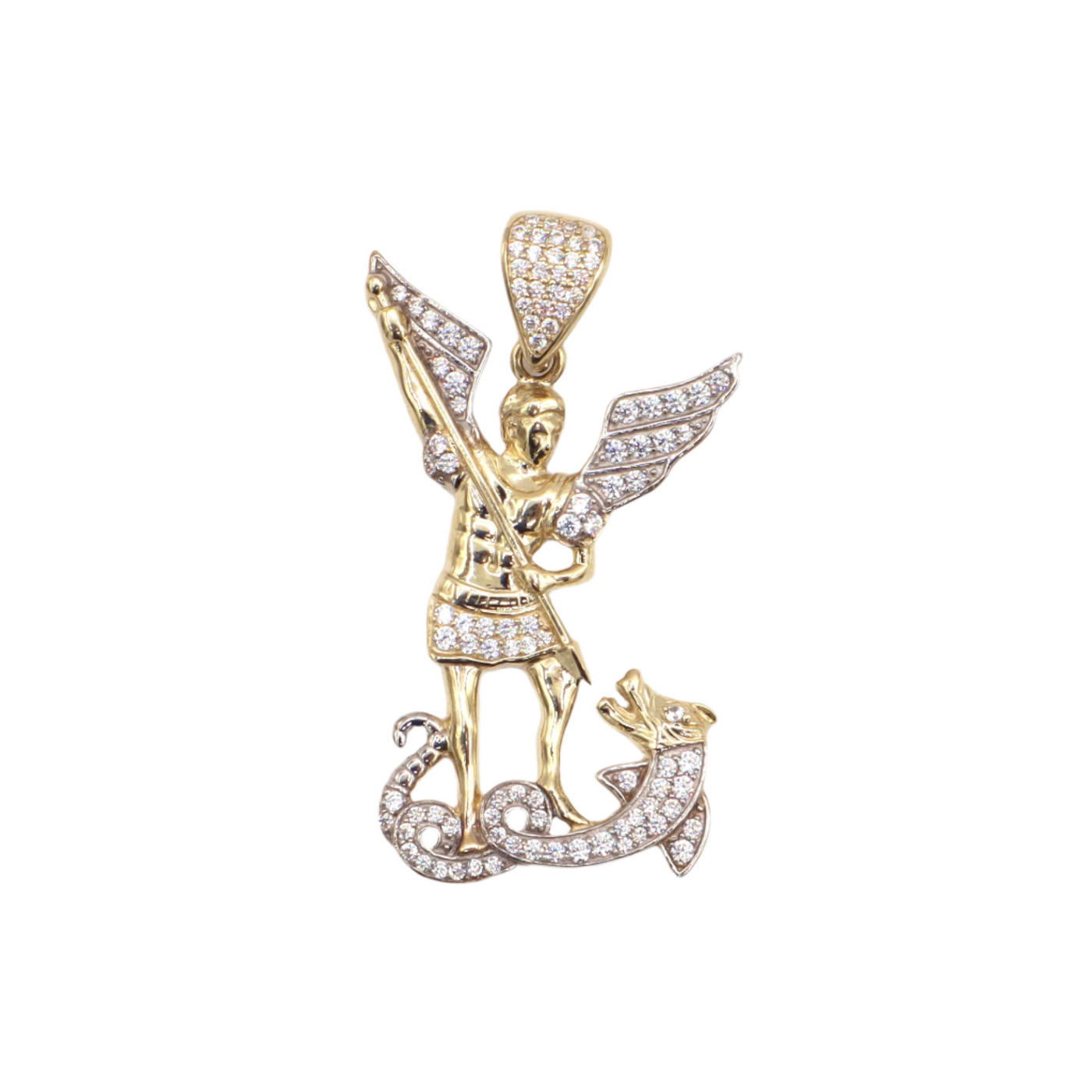 10K Solid Yellow Gold Saint Michael Archangel CZ Pendant