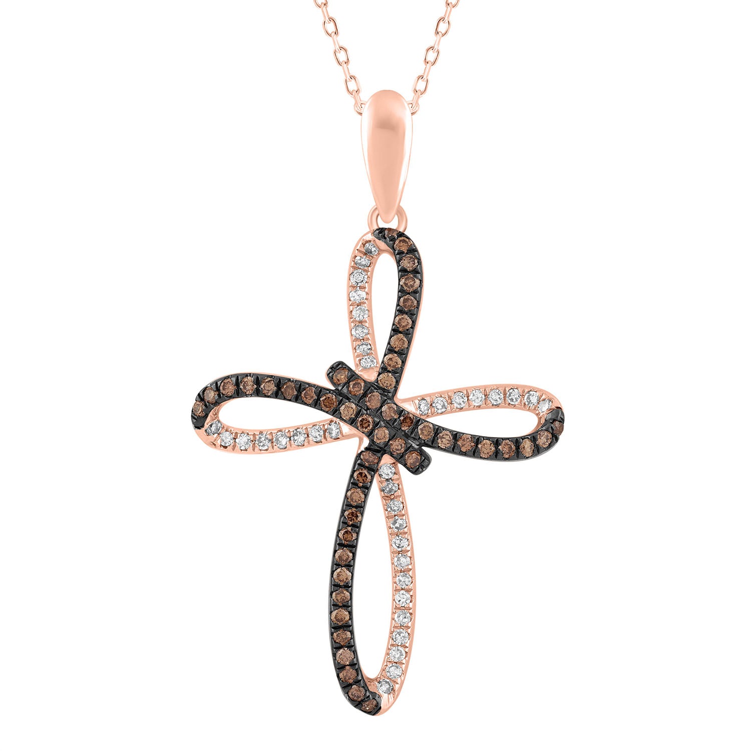 LADIES PENDANT WITH CHAIN 0.55CT ROUND/DARK BROWN DIAMOND 14K ROSE GOLD