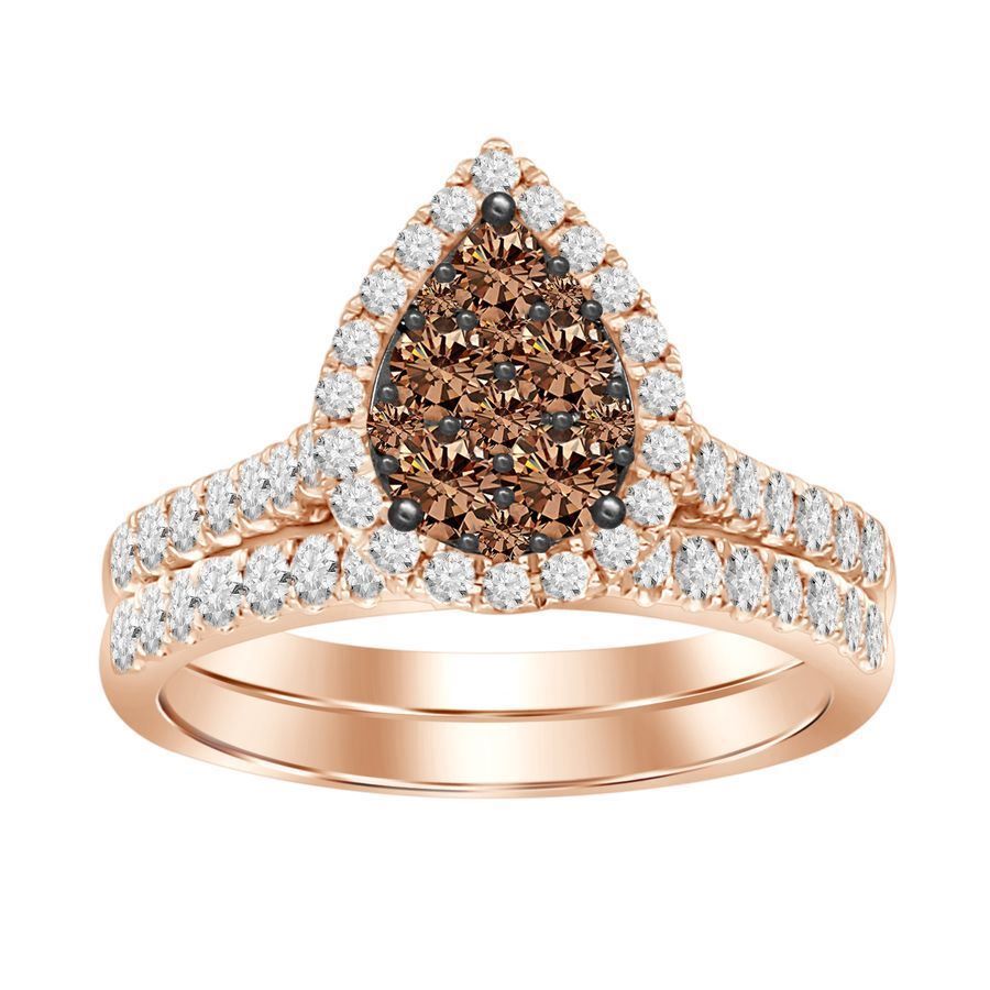 LADIES BRIDAL SET 0.75CT DARK BROWN/ROUND DIAMOND 14K ROSE GOLD (SIQUALITY)