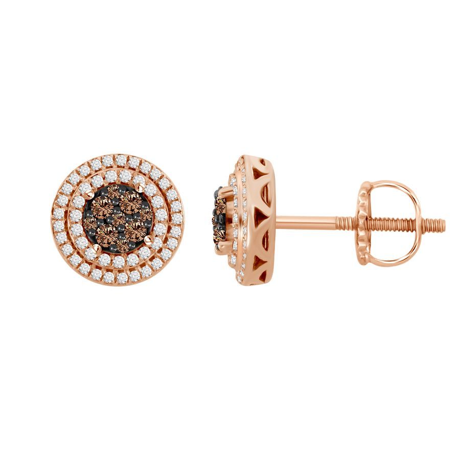 LADIES EARRINGS 0.50CT ROUND DARK BROWN DIAMOND 10K ROSE GOLD