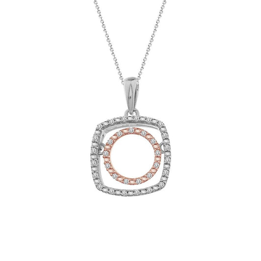 LADIES PENDANT WITH CHAIN 0.10CT ROUND DIAMOND 10K/SS WHITE/ROSE GOLD/STERLING SILVER