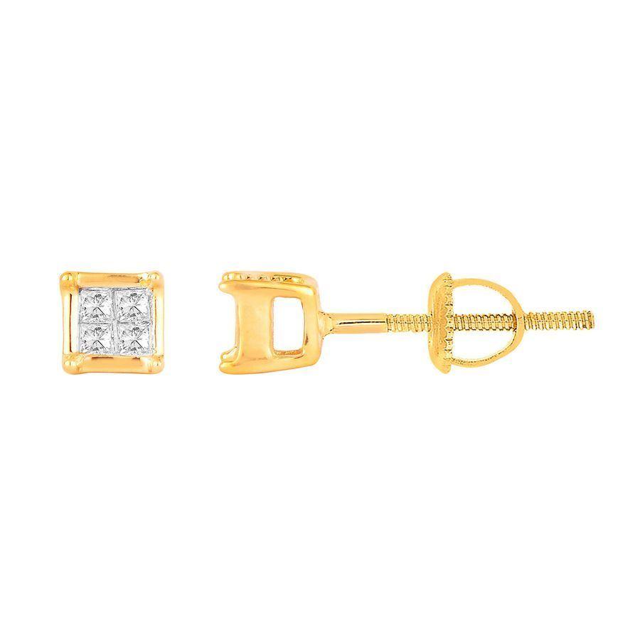 LADIES EARRINGS 0.10CT PRINCESS DIAMOND 10K YELLOW GOLD