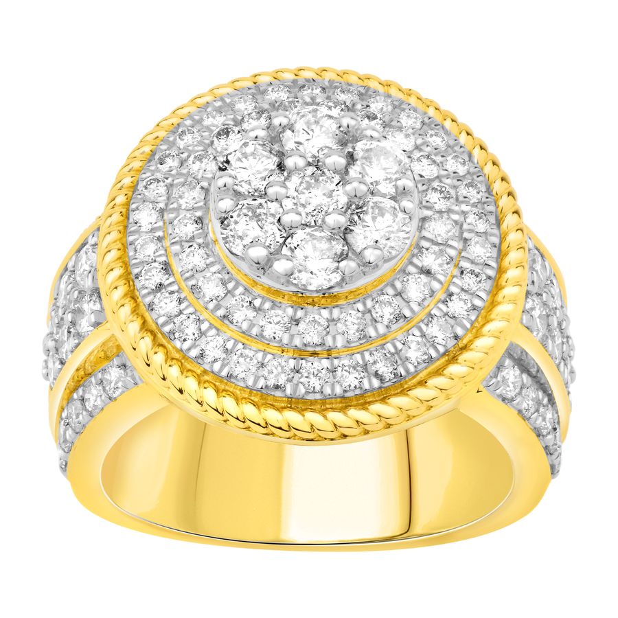 MEN'S RING 3.00CT ROUND DIAMOND 10K YELLOW GOLD