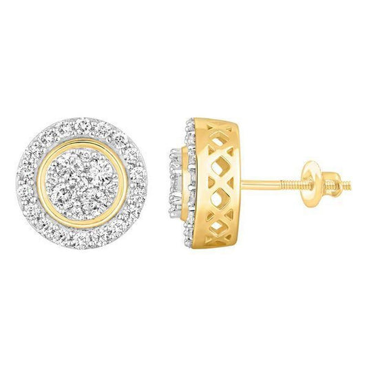 LADIES STUD EARRINGS 1.00CT ROUND DIAMOND 10K YELLOW GOLD