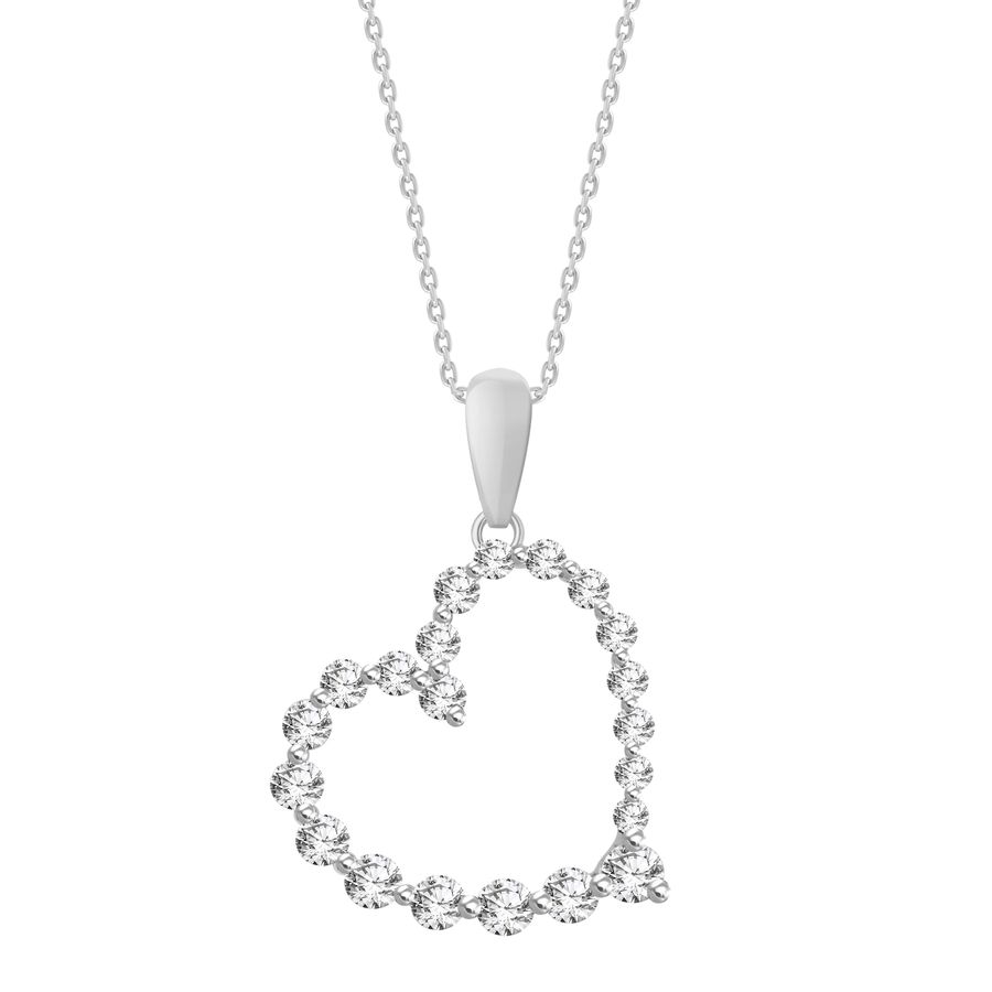 LADIES PENDANT WITH CHAIN 0.75CT ROUND DIAMOND 10K WHITE GOLD