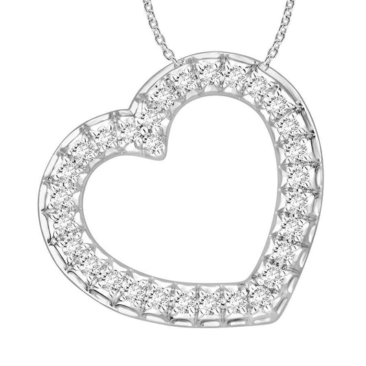 LADIES PENDANT WITH CHAIN 0.50CT ROUND DIAMOND 10K WHITE GOLD