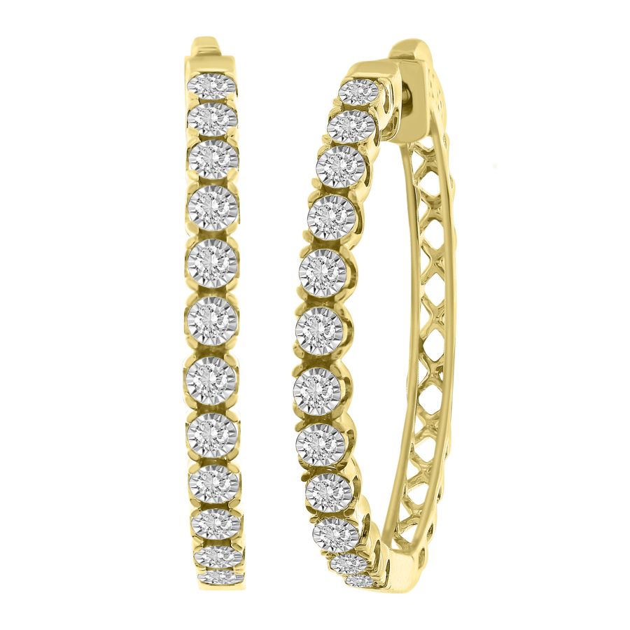 LADIES HOOP EARRINGS 0.50CT ROUND DIAMOND 10K YELLOW GOLD