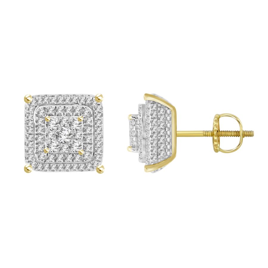 LADIES STUD EARRINGS 1.00CT ROUND DIAMOND 10K YELLOW GOLD