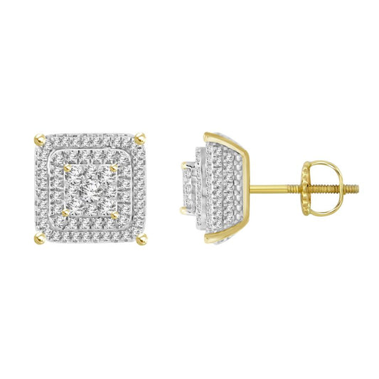 LADIES STUD EARRINGS 1.00CT ROUND DIAMOND 10K YELLOW GOLD