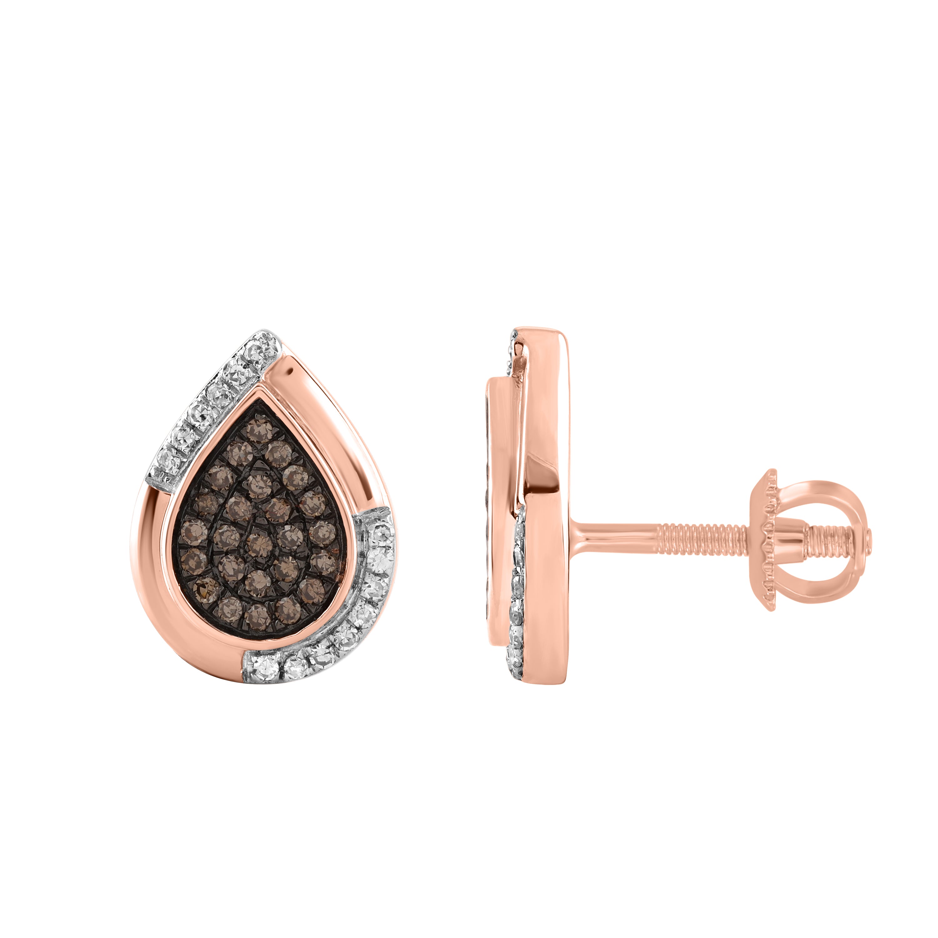 LADIES EARRING 0.25CT DARK BROWN/ROUND DIAMOND 14K ROSE GOLD