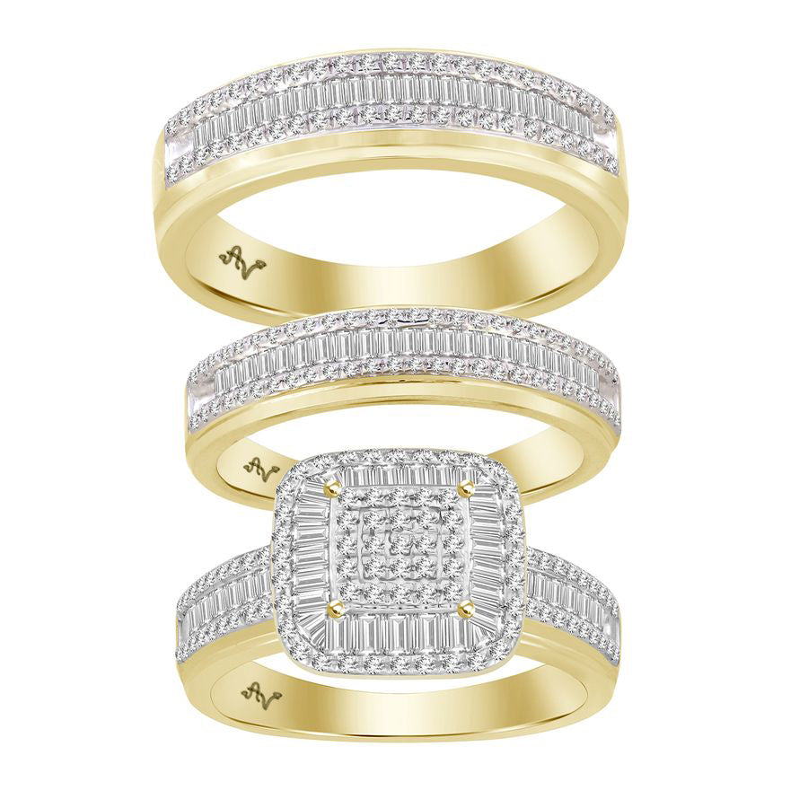 LADIES TRIO SET 1.00CT ROUND/BAGUETTE DIAMOND 10K YELLOW GOLD