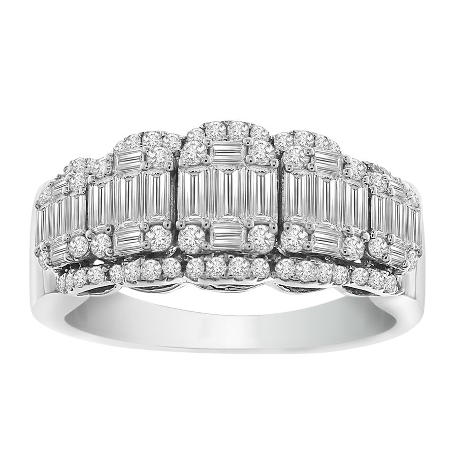 LADIES RING 1.00CT ROUND/BAGUETTE DIAMOND 14K WHITE GOLD