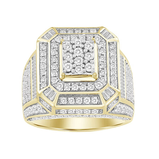 MEN'S RING 2.60CT ROUND/BAGUETTE DIAMOND 14K YELLOW GOLD