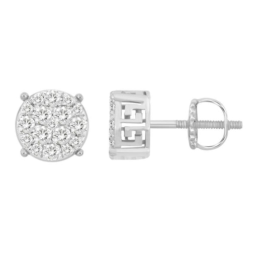 LADIES STUD EARRINGS 0.50CT ROUND DIAMOND 10K WHITE GOLD