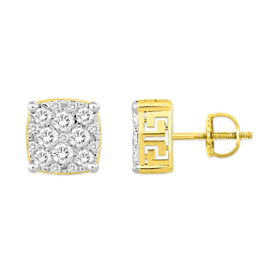 LADIES STUD EARRINGS 1.00CT ROUND DIAMOND 10K YELLOW GOLD