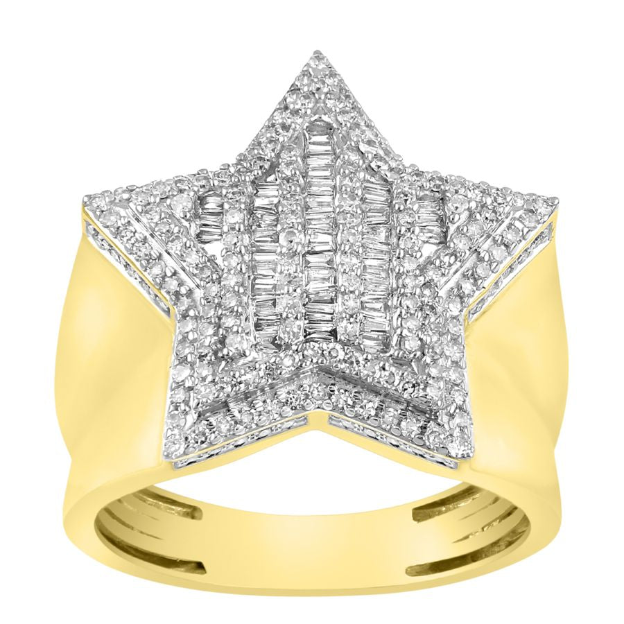 MEN'S RING 1.00CT ROUND/BAGUETTE DIAMOND 10K YELLOW GOLD