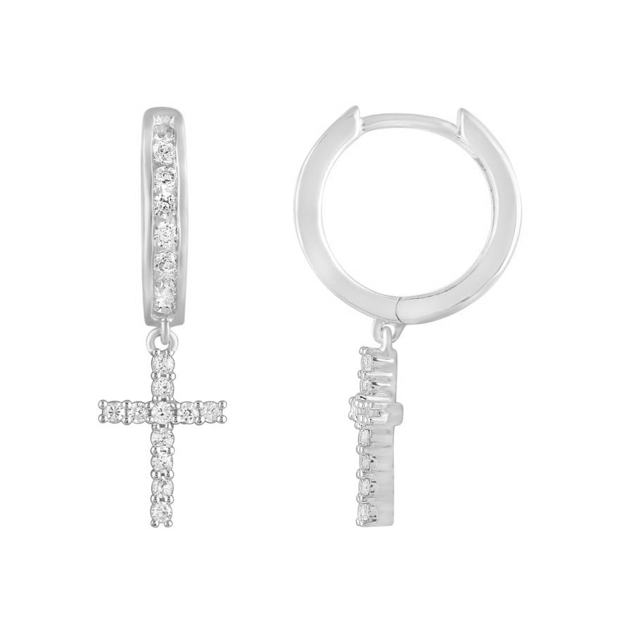 LADIES HUGGIES EARRINGS 0.50CT ROUND DIAMOND 10K WHITE GOLD