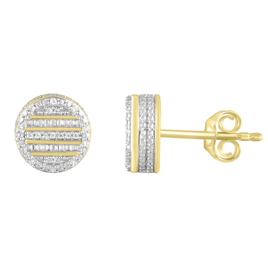 LADIES EARRINGS 0.25CT ROUND/BAGUETTE DIAMOND 10K YELLOW GOLD