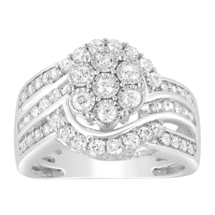 LADIES RING 1.00CT ROUND DIAMOND 10K WHITE GOLD