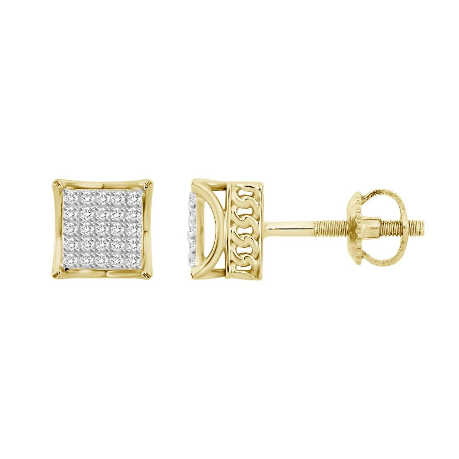 LADIES CUBAN EARRINGS 0.15CT ROUND DIAMOND 10K YELLOW GOLD