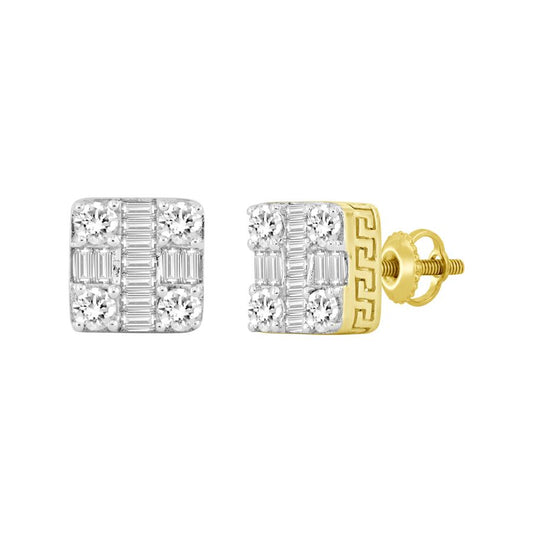 LADIES EARRINGS 1.00CT ROUND/BAGUETTE DIAMOND 10K YELLOW GOLD