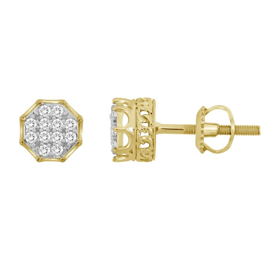 LADIES CUBAN EARRINGS 0.15CT ROUND DIAMOND 10K YELLOW GOLD