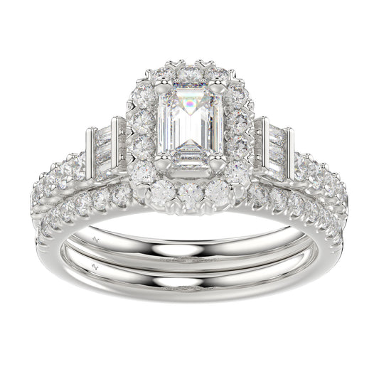 LADIES BRIDAL SET 1.50CT ROUND/BAGUETTE DIAMOND 14K WHITE GOLD (SI QUALITY) (CENTER STONE 0.50CT PRINCESS DIAMOND)