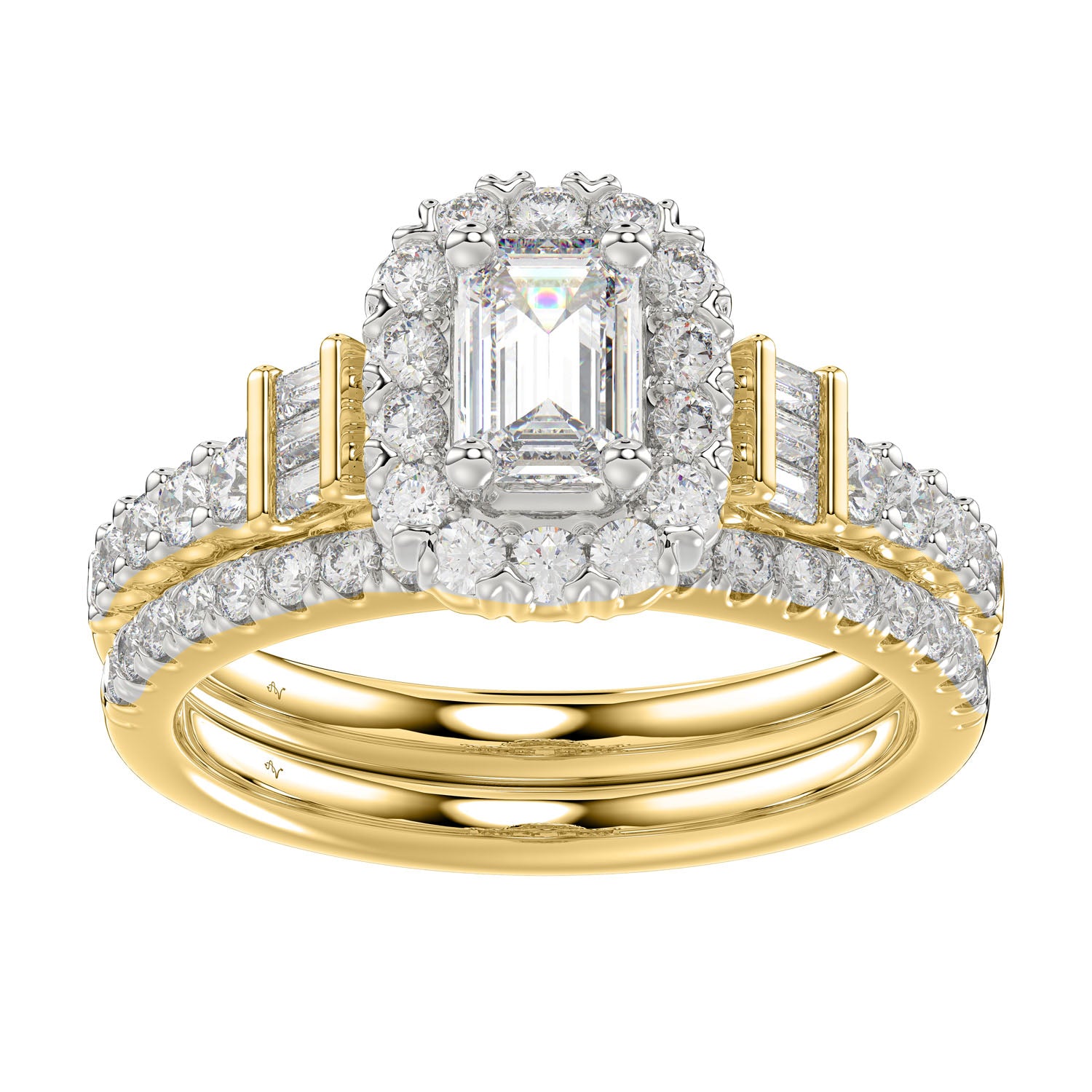 LADIES BRIDAL SET 1.50CT ROUND/BAGUETTE DIAMOND 14K YELLOW GOLD (SI QUALITY)