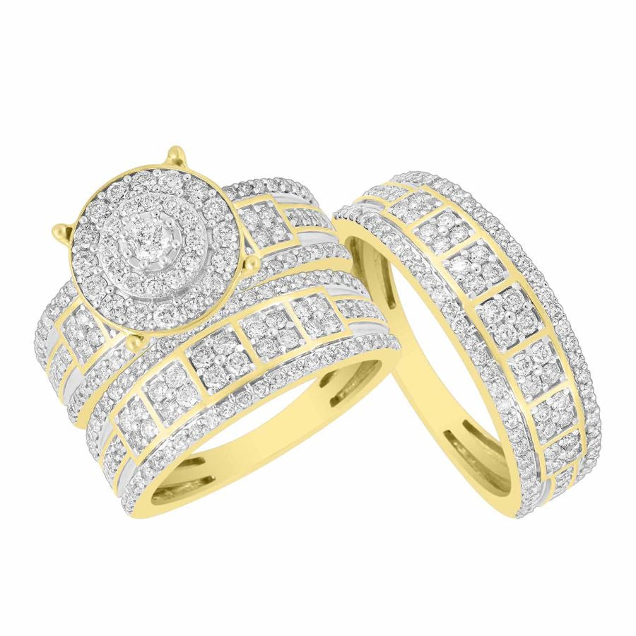 UNISEX TRIOS SET 2.00CT ROUND DIAMOND 10K YELLOW GOLD