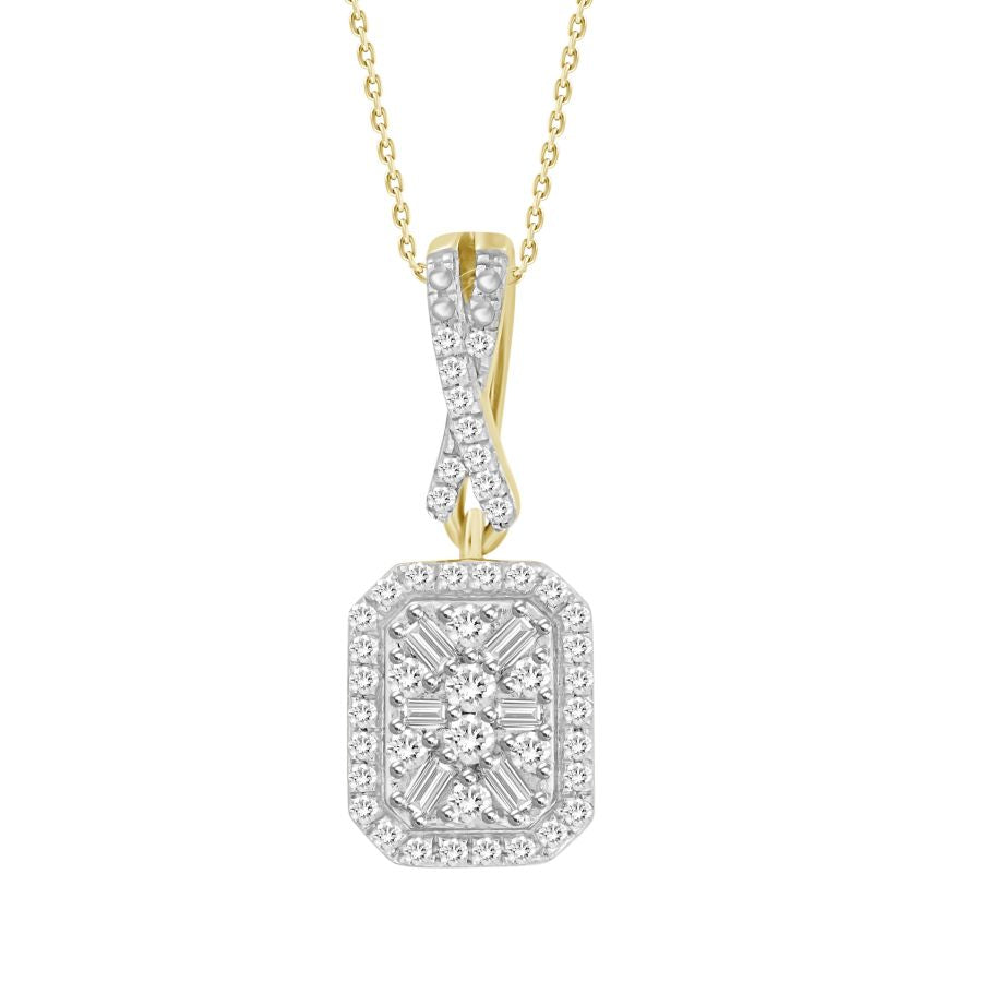 LADIES PENDANT WITH CHAIN 0.20CT ROUND/BAGUETTE DIAMOND 10K YELLOW GOLD