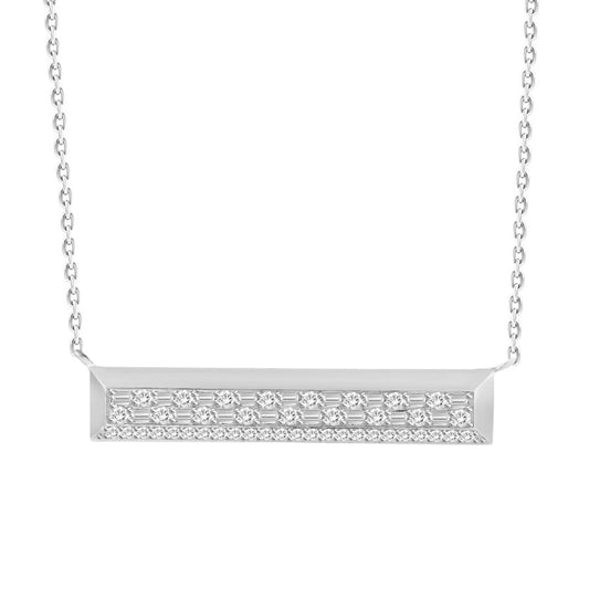 LADIES NECKLACE 0.50CT ROUND/BAGUETTE DIAMOND 10K WHITE GOLD