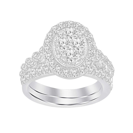 LADIES BRIDAL SET 1.50CT ROUND DIAMOND 14K WHITE GOLD