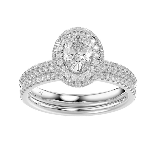 LADIES BRIDAL SET 1.50CT ROUND DIAMOND 14K WHITE GOLD (SI QUALITY) (CENTER STONE 0.75CT OVAL DIAMOND)