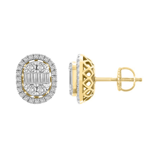 LADIES EARRINGS 0.50CT ROUND/BAGUETTE DIAMOND 14K YELLOW GOLD (SI QUALITY)