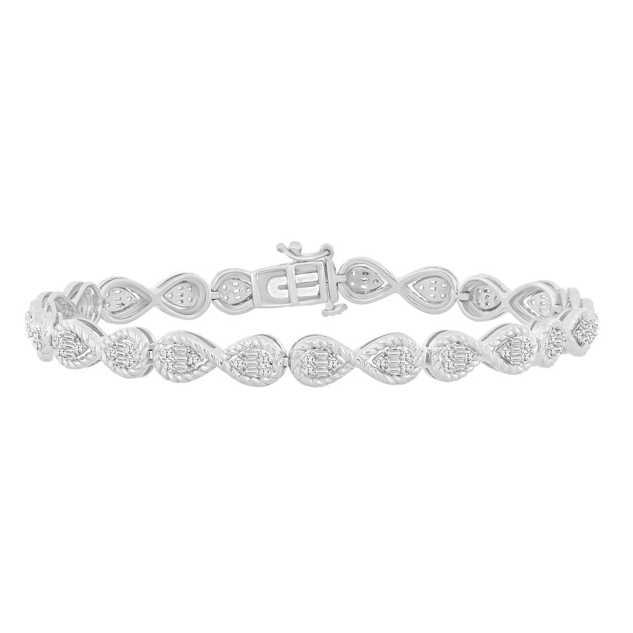 LADIES BRACELET 0.75CT ROUND/BAGUETTE DIAMOND 10K WHITE GOLD