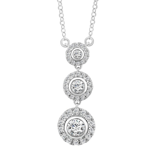 LADIES NECKLACE 1.00CT ROUND DIAMOND 10K WHITE GOLD