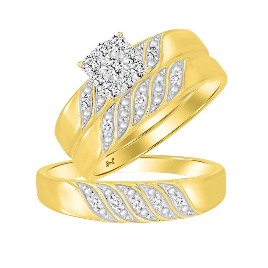 LADIES TRIOS SET 0.33CT ROUND DIAMOND 10K YELLOW GOLD