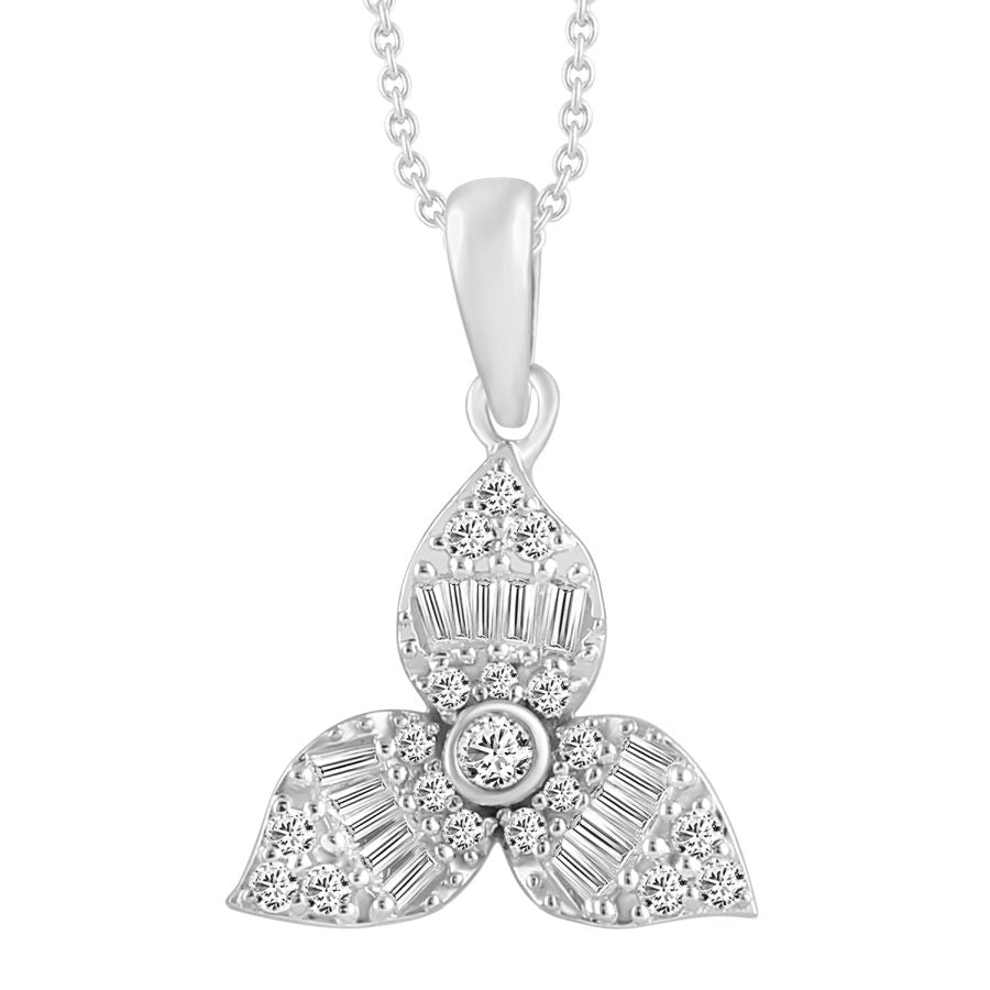 LADIES PENDANT WITH CHAIN 0.25CT ROUND/BAGUETTE DIAMOND 10K WHITE GOLD