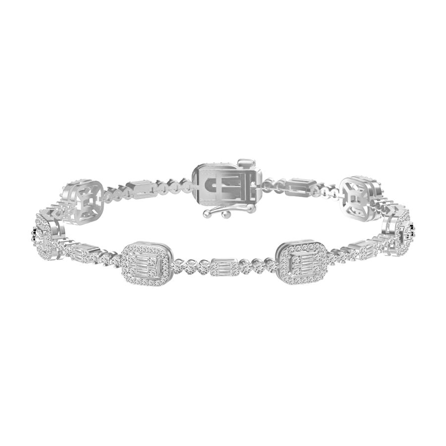 LADIES BRACELET 2.00CT ROUND/BAGUETTE DIAMOND 14K WHITE GOLD