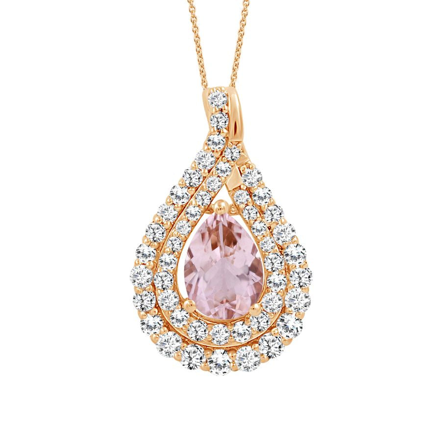 LADIES PENDANT 1.05CT ROUND/PEAR DIAMOND 10K ROSE GOLD